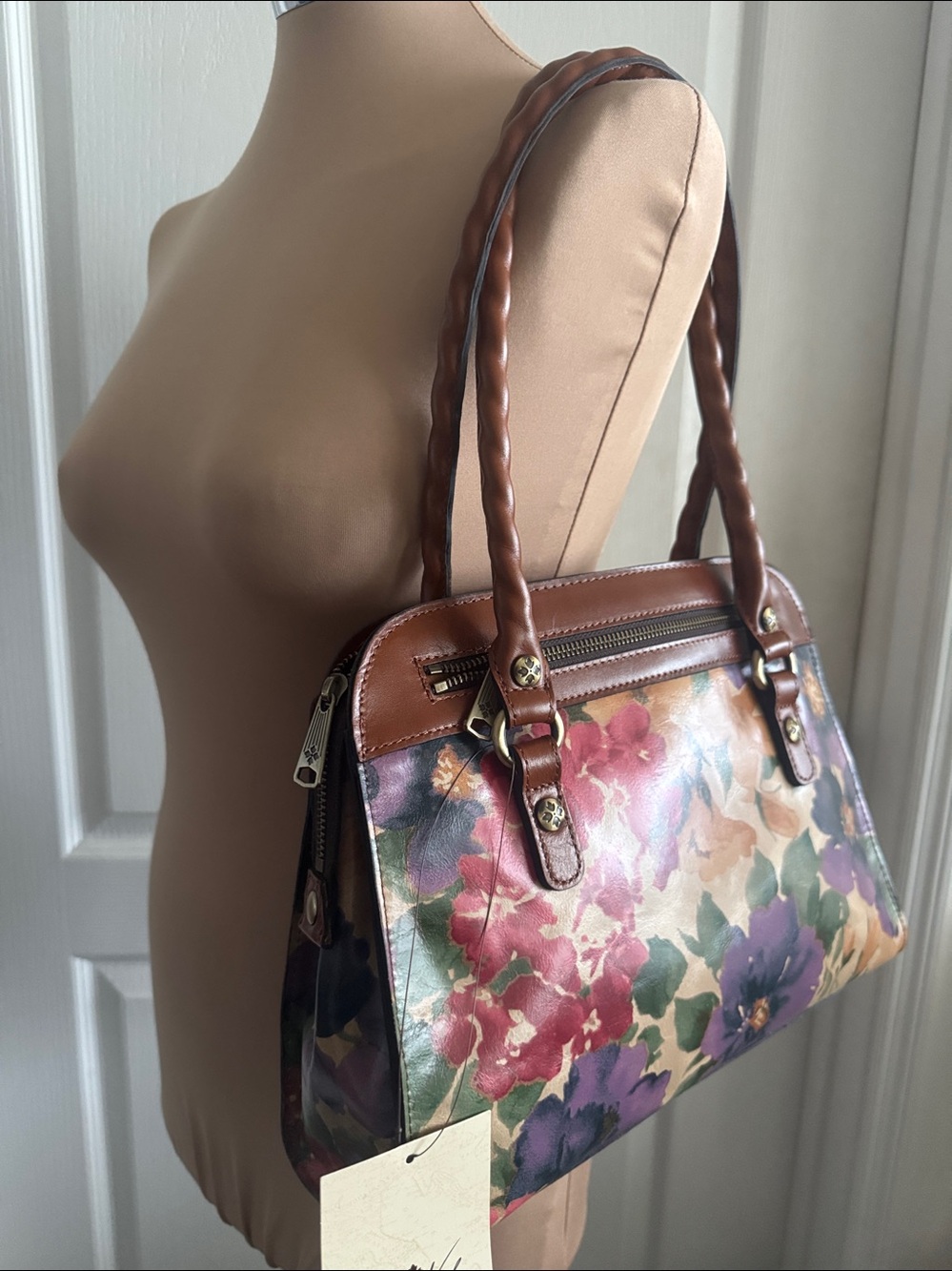 Patricia Nash Calvi French Hydrangea Italian Leather Floral Satchel Handbag - Picture 16 of 16